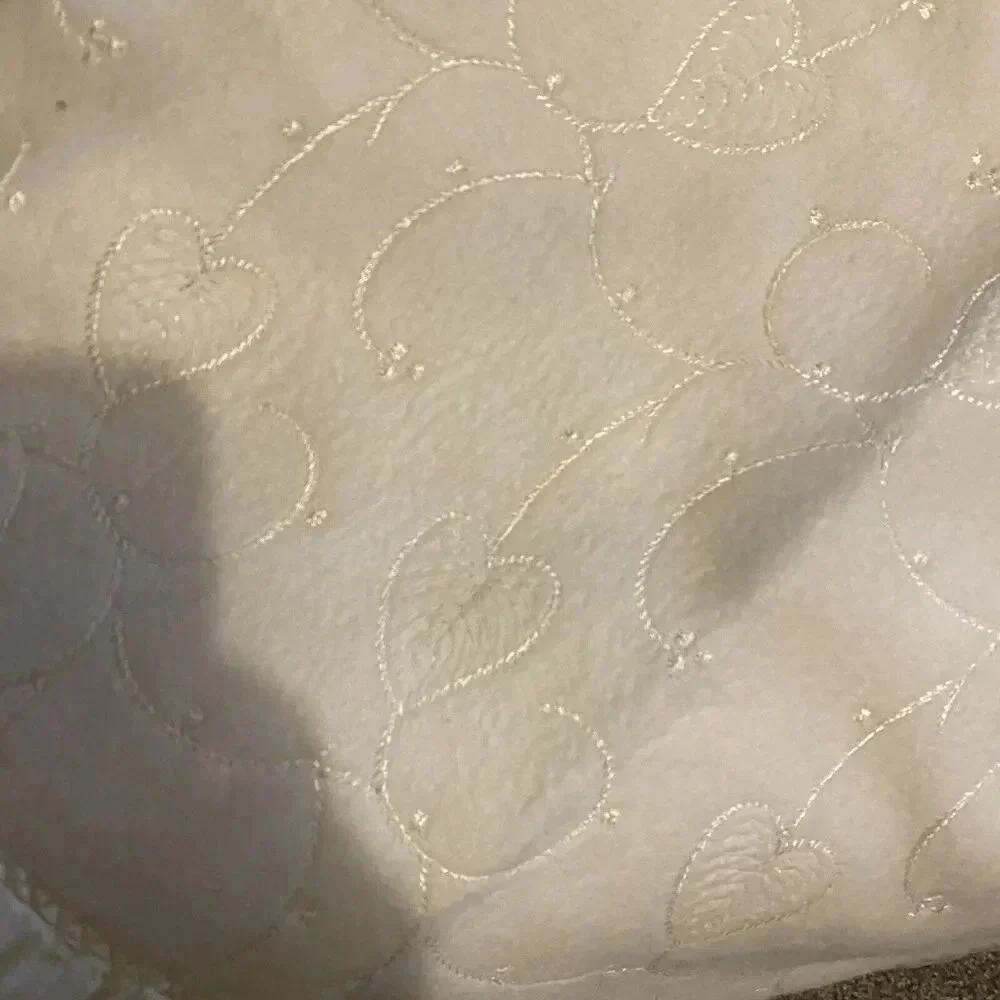 VTG Flannel Baby Blanket 48”x35” Satin Edges Beige Embellished Leaves Soft Cozy